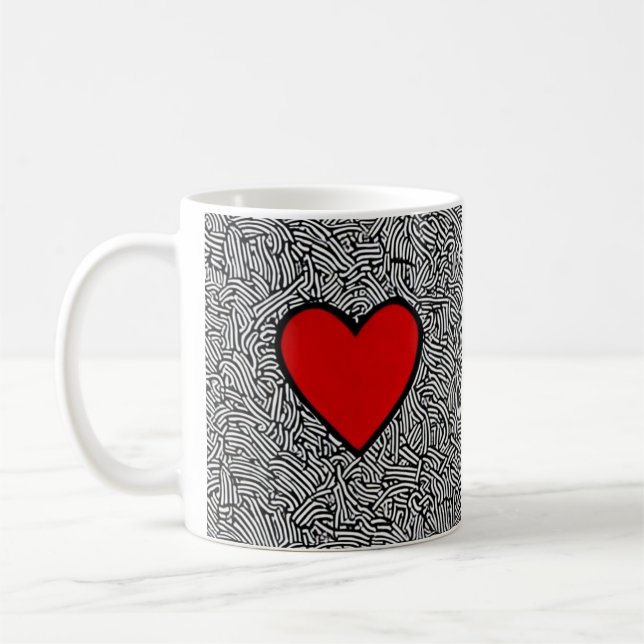 De Café amor caneca cardíaca com rabisco (Esquerda)
