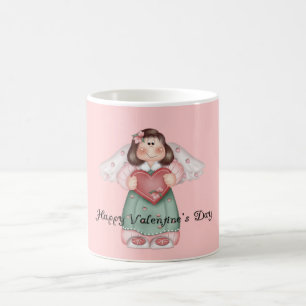 De Café Angel Girl com uma caneca HVD do coração