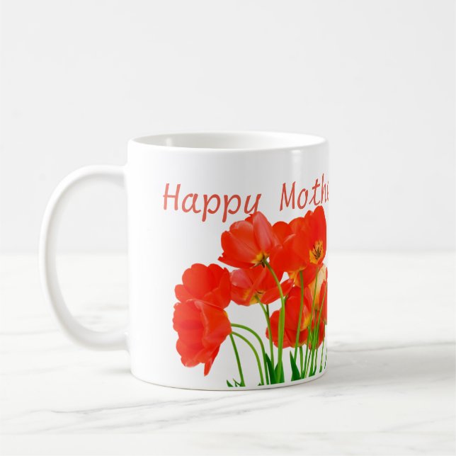 De Café As tulipas brancas da caneca da mamã feliz do dia (Esquerda)