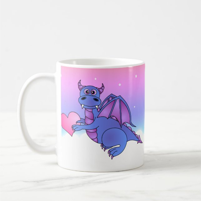 De Café Azul bonito da caneca do coração do dragão - rosa (Esquerda)