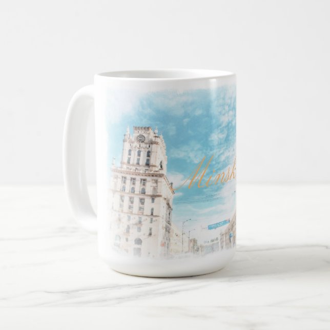De Café Belarus Minsk Arquitetura Pintura Caneca (Frente Esquerda)