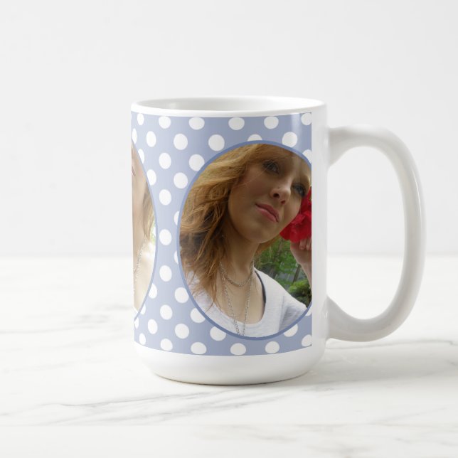 De Café Bolinhas brancas roxas quadro: Caneca da foto (Direita)