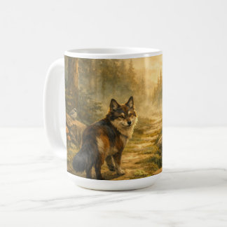 De Café Caminho da Floresta Pintura com Lobo | Caneca Clás