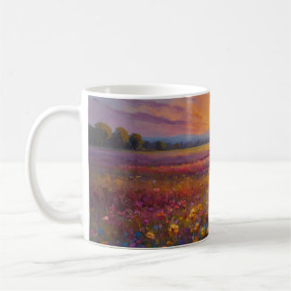 De Café campo colorido das flores na caneca do sol