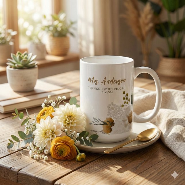 De Café Caneca Agradecendo por Me Ajudar a Florescer (Thank a special teacher with this, "Thanks for helping me bloom" personalized mug! )