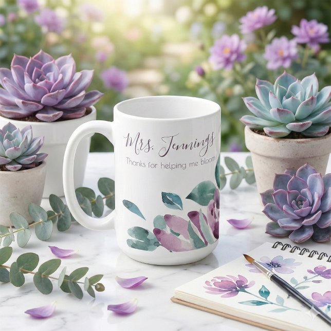 De Café Caneca Agradecendo por Me Fazer Desabrochar (Thank a special teacher with this beautiful floral, "Thanks for helping me bloom" mug! )