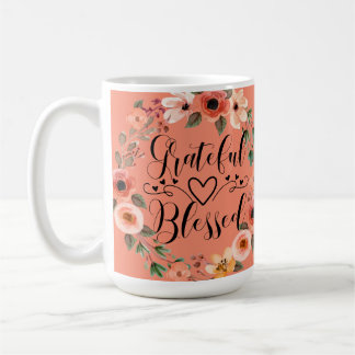 De Café Caneca Agradecida Abençoada - Grinalda Floral Aqua