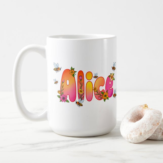 De Café Caneca Alice - Design Floral e Abelha (Com Donut)