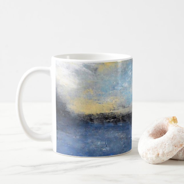 De Café Caneca amarela azul do abstrato da praia (Com Donut)