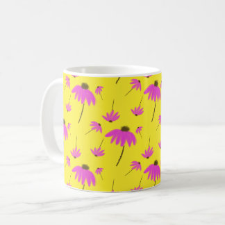 De Café Caneca Amarela Brilhante com Flores Rosas