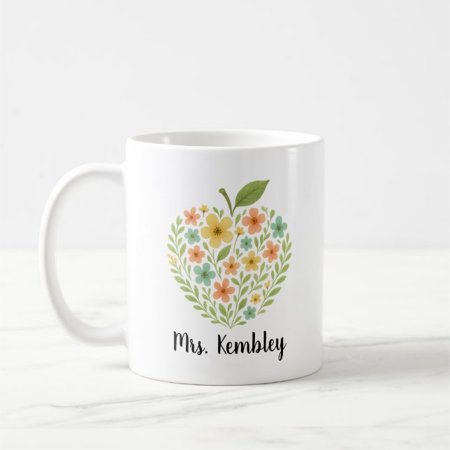 De Café Caneca Apple Teacher Personalizada Floral Apple pe (Esquerda)