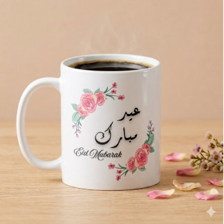 De Café Caneca Árabe e Inglês Floral Moderno Eid Mubarak