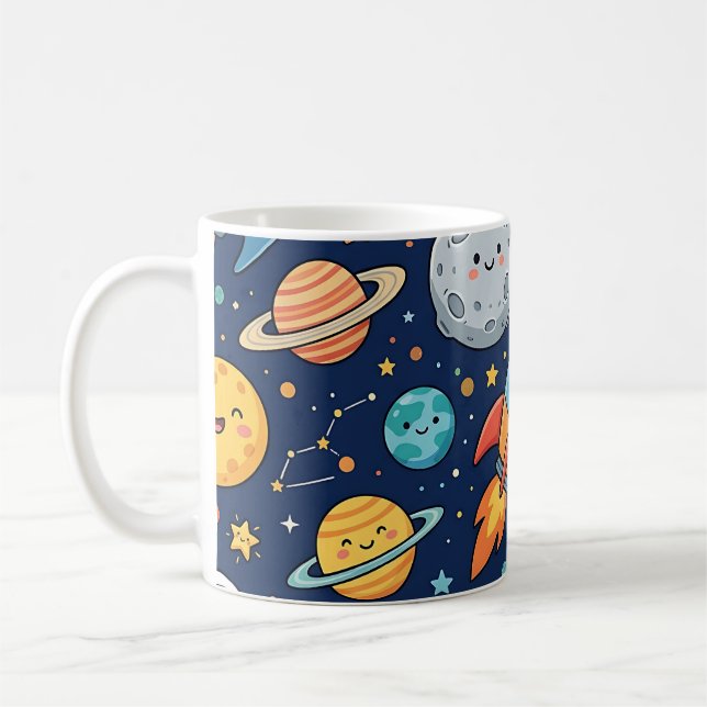 De Café Caneca Astronauta Foguete Lua – Padrão Fofo para C (Esquerda)