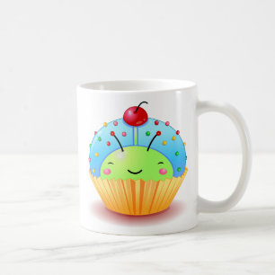 De Café Caneca azul do cupcake do joaninha