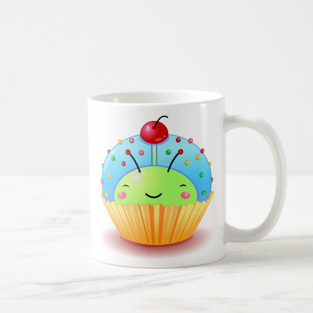 De Café Caneca azul do cupcake do joaninha (Direita)
