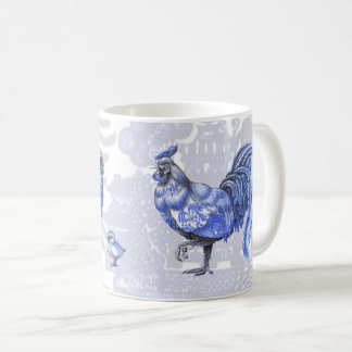 De Café Caneca azul dos pintinhos do galo da galinha das