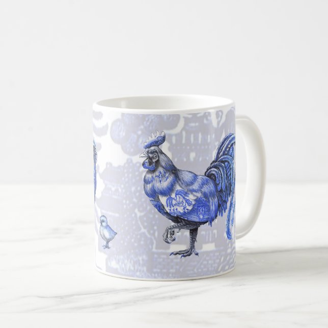 De Café Caneca azul dos pintinhos do galo da galinha das (Frente Esquerda)