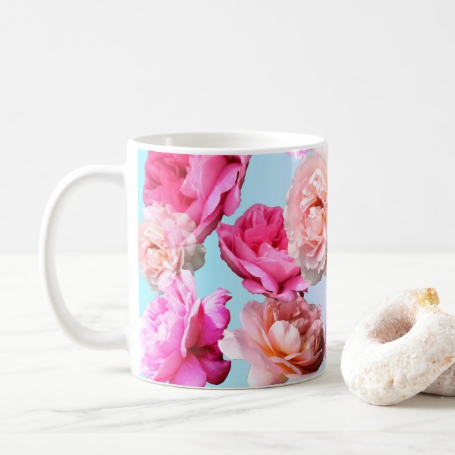 De Café Caneca azul dos rosas românticos (Com Donut)