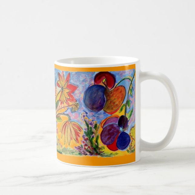 De Café Caneca azul e alaranjada da flor (Direita)