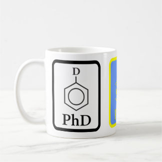 De Café Caneca azul e Dourado da molécula do PhD