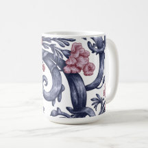 Caneca Azul Rosa Art Nouveau
