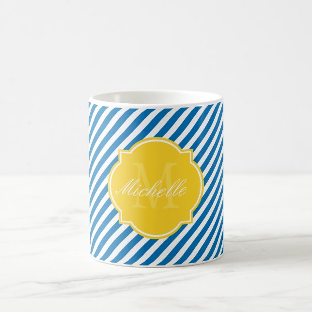 De Café Caneca Azul-Stripe Monograma (Centro)
