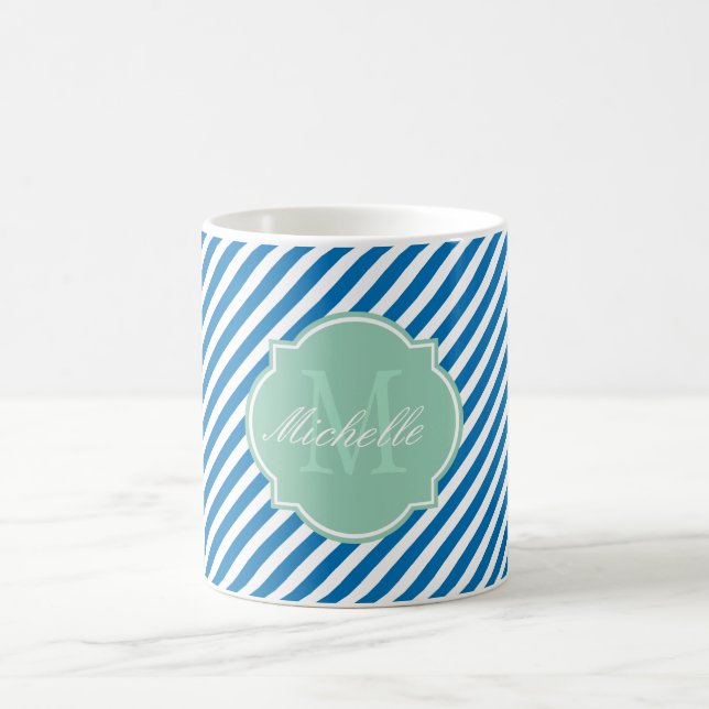 De Café Caneca Azul-Stripe Monograma (Centro)