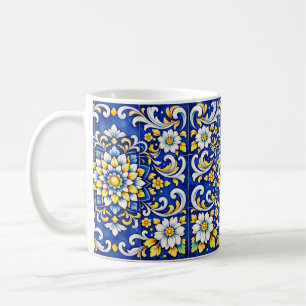 De Café Caneca Azulejo Floral Cobalto