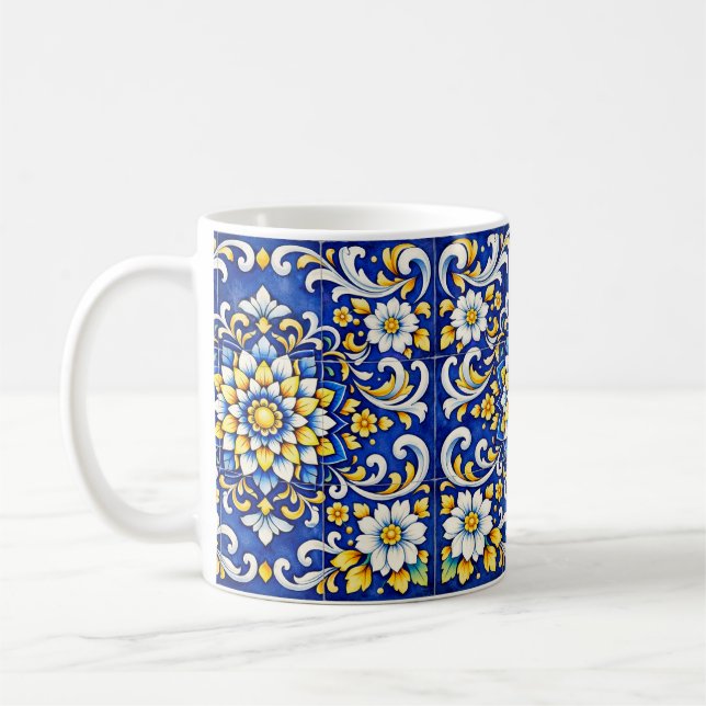 De Café Caneca Azulejo Floral Cobalto (Esquerda)