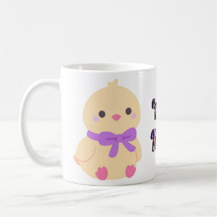 De Café Caneca Bebê Frango Sentado Kawaii com Laço Roxo