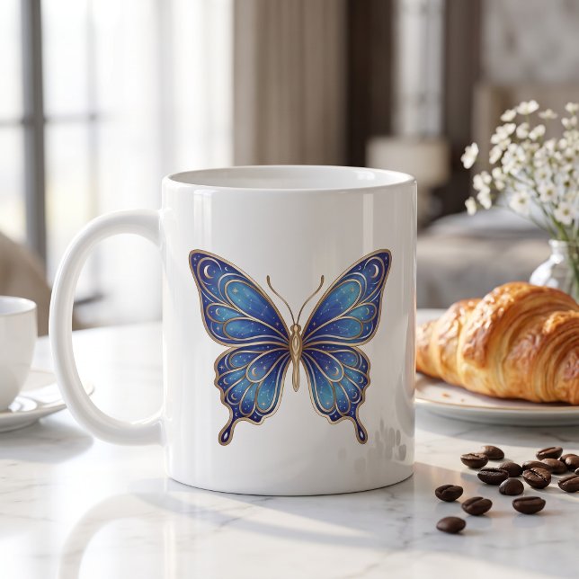 De Café Caneca Borboleta Celestial Dourado Arte Linear Azu (Criador carregado)