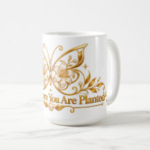 Caneca Borboleta Dourada Floresça Onde Você Está P