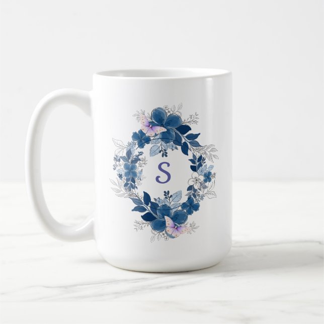 De Café Caneca Borboleta Floral Azul (Esquerda)