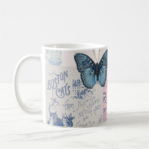 De Café Caneca Borboleta Musical em Azul e Branco
