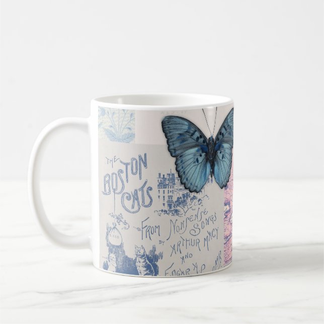 De Café Caneca Borboleta Musical em Azul e Branco (Esquerda)