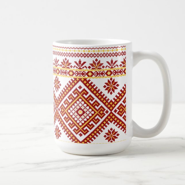 De Café Caneca Bordado Cruzado Clássico Ucraniano Vermelho (Direita)