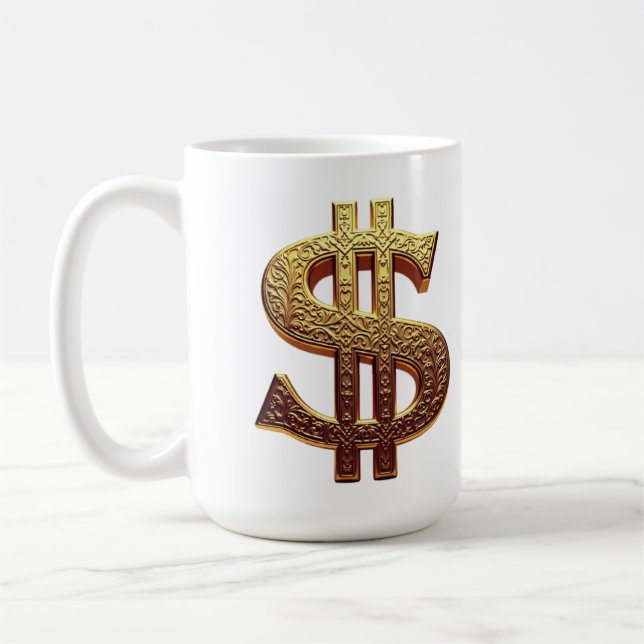 DE CAFÉ CANECA BRANCA CLÁSSICA -  CIFRÃO/TOM OURO (Esquerda)