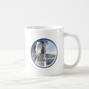 De Café Caneca branca clássica da prata & da mulher da