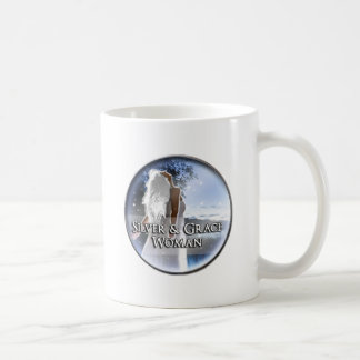 De Café Caneca branca clássica da prata & da mulher da