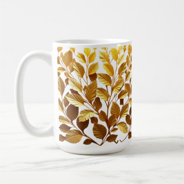 DE CAFÉ CANECA BRANCA CLÁSSICA - FOLHINHAS/TOM OURO (Esquerda)