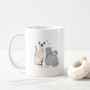 De Café Caneca branca com Gatos e Cachorro: Amor