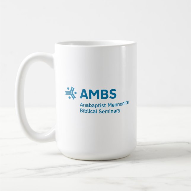 De Café Caneca branca com logotipo AMBS azul (Esquerda)