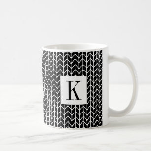 De Café CANECA Branca com MALHA PRETA + Inicial