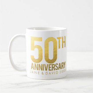 De Café Caneca branca personalizada aniversário do ouro