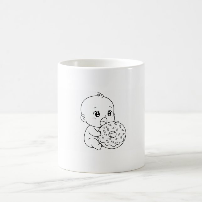 De Café Caneca branca simples com um bebê e rosquinha giga (Centro)