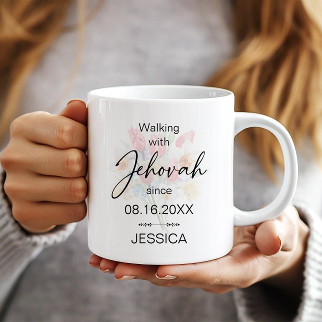 De Café Caneca Caminhando com Jeová Desde o Batismo Floral (Criador carregado)