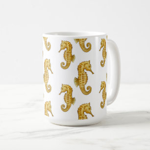 DE CAFÉ CANECA CAVALOS-MARINHOS DORADOS