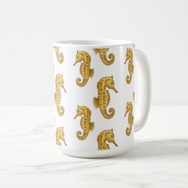 DE CAFÉ CANECA CAVALOS-MARINHOS DORADOS (Frente Esquerda)