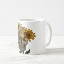 Caneca caveira e girassóis