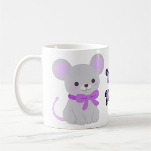 De Café Caneca Cinza Sentada do Rato Fofo Kawaii com Laço